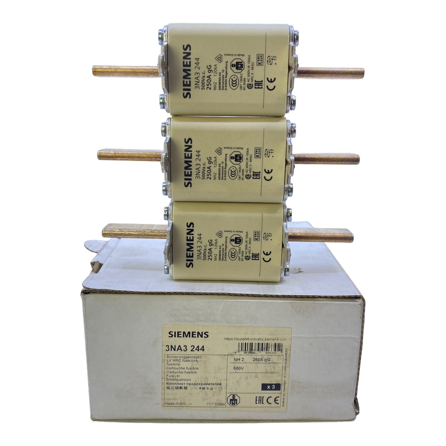 Siemens 3NA3244 fuse links 250A 500V 120 kA PU: 3PCS 