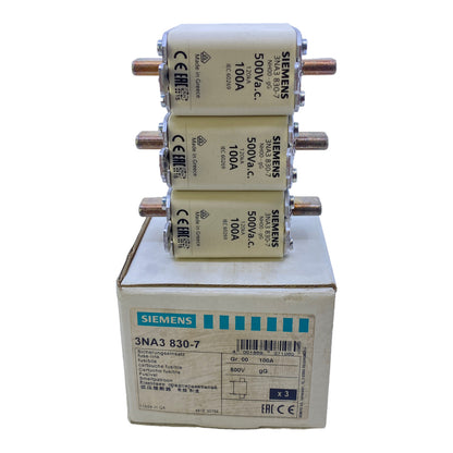 Siemens 3NA3830-7 NH fuse 500V AC 100A PU:3PCS 