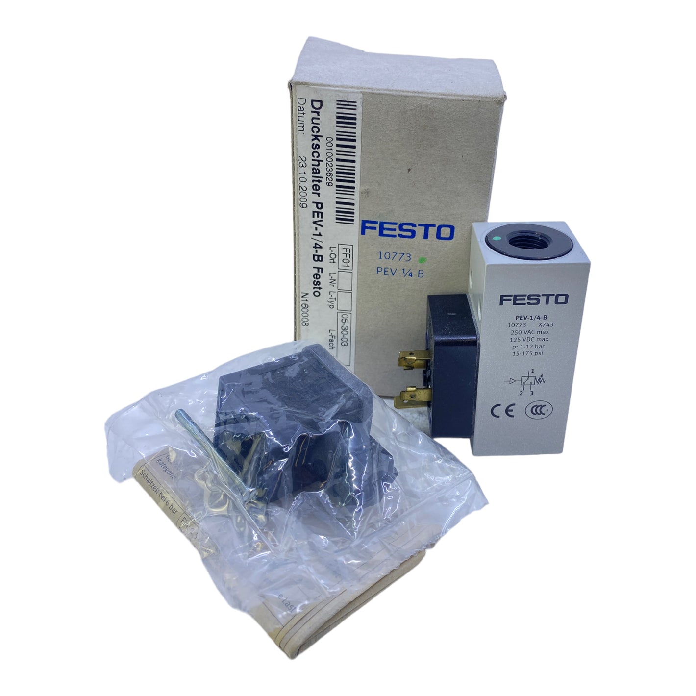 Festo PEV-1/4-B pressure switch 10773 250V AC 125V DC 1-12bar 