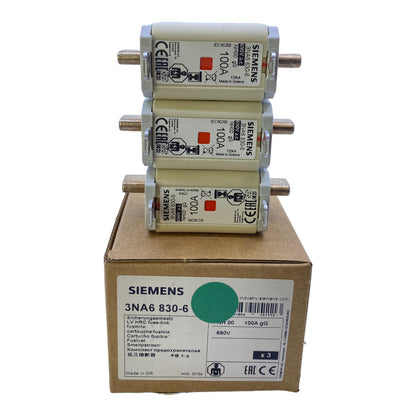 Siemens 3NA6830-6 NH fuse link 100A 690V AC 250V DC PU: 3 pieces 