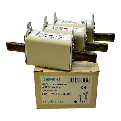 Siemens 3NA7122 fuse insert 500V AC 63A pack of 3 fuse insert 