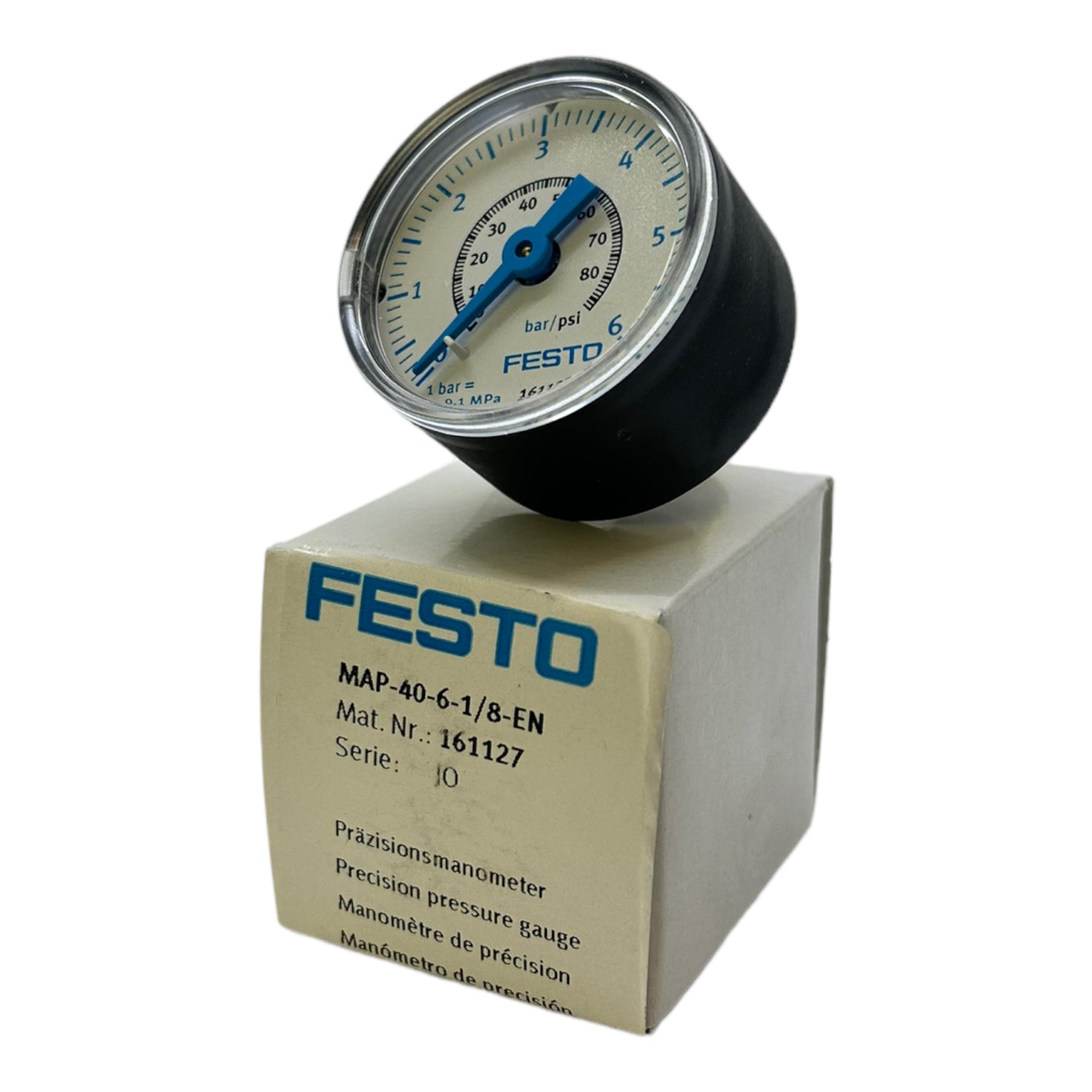 Festo MAP-40-6-1/8-EN precision pressure gauge 0 to 6 bar 40Nm IP43 R1/8 pressure gauge 