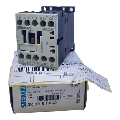 Siemens 3RT1015-1BB42 power contactor 3-pole 24V DC coil 7A 3kW 400V AC 