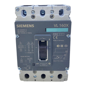 Siemens 3VL1710-1DE33-0AA0 circuit breaker 55kA 415V AC 3-pole 100A 