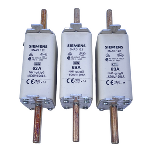 Siemens 3NA3122 63A NH fuse set 500V/120kA Pack of 3 