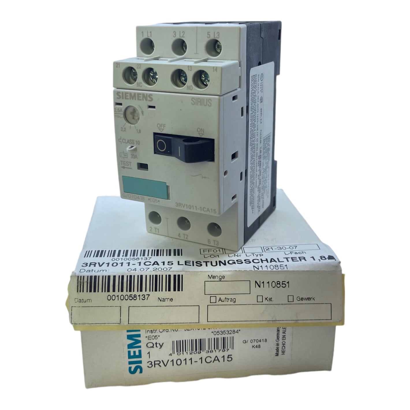 Siemens 3RV1011-1CA15 motor protection switch 1.8 -2.5 A 