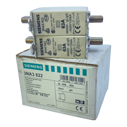 Siemens 3NA3822 fuse link 63A 500V AC 250V AC PU:2 