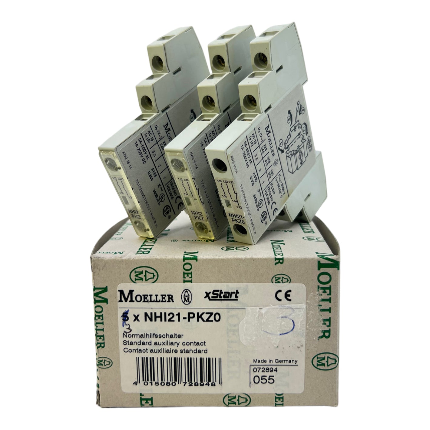 NHI21-PKZ0 auxiliary switch 2 NO + 1 NC screw connection 500V AC PU:3pcs 