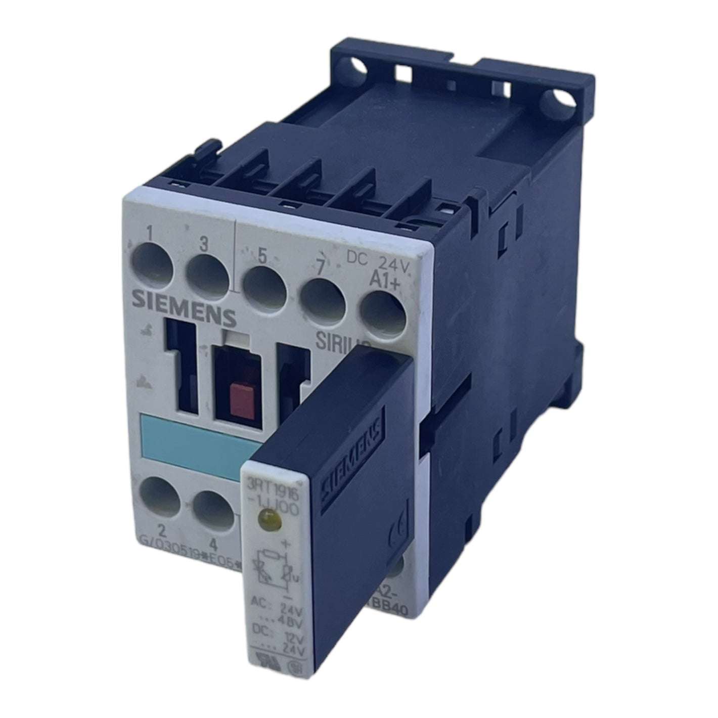 Siemens 3RT1316-1BB40 power contactor +3RT1916-1JJ00 4-pole 24Vdc 9A 4kW 400V 