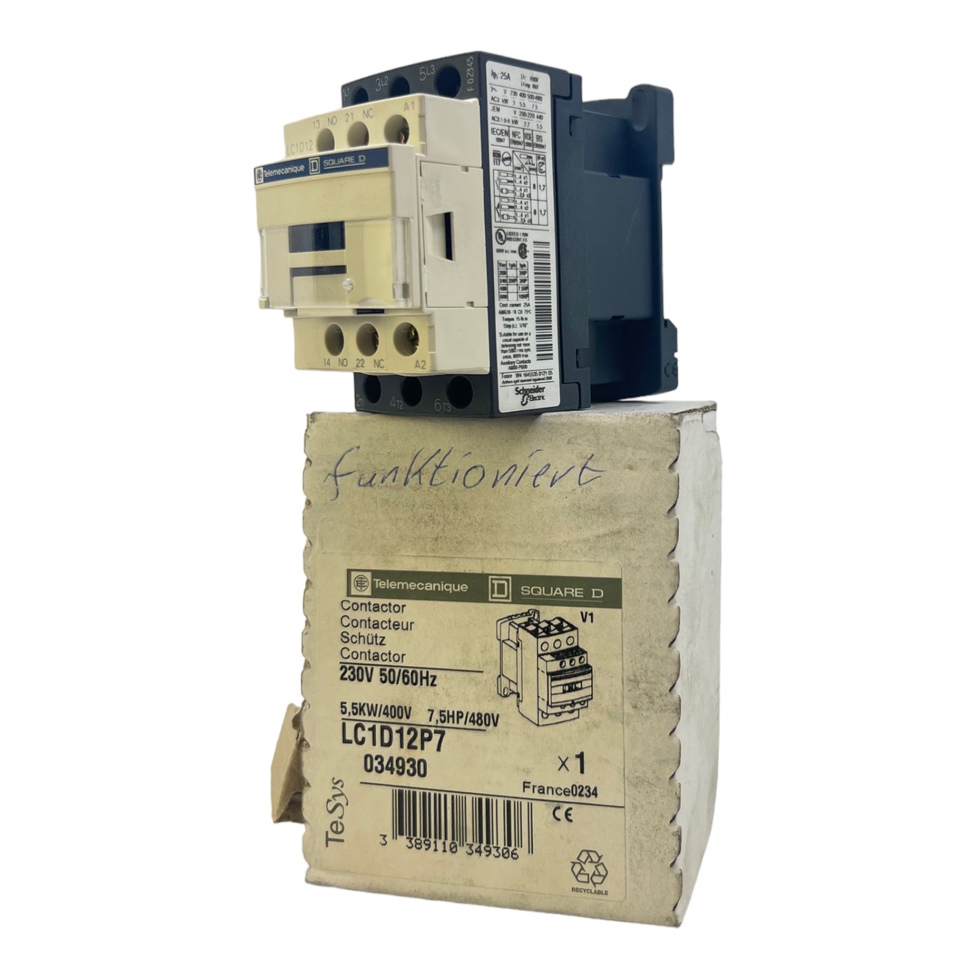 Telemecanique LC1D12P7 power contactor 230V AC 3kW 50/60Hz Telemecanique contactors 