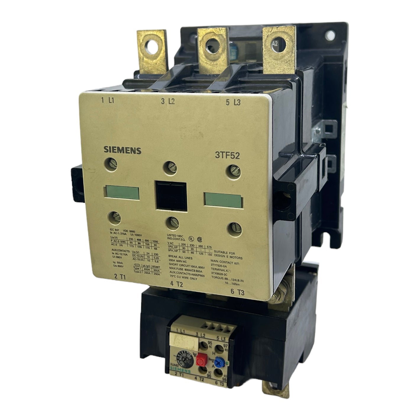 Siemens 3TF5222-0AP0 + 3UA6200-3K power contactor 600V AC 230V/50Hz 277V/60Hz 200A 