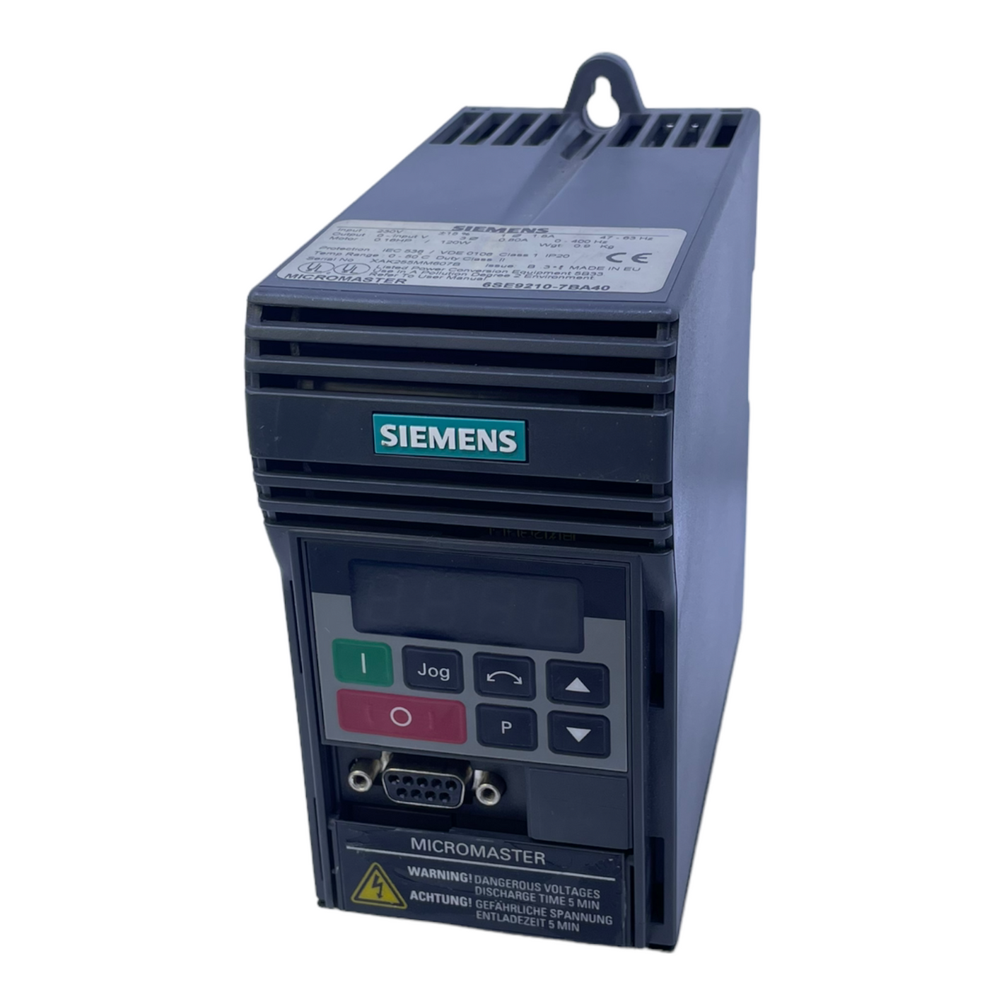 Siemens 6SE9210-7BA40 frequency converter Micromaster Input: 230V +15% IP20 120W 