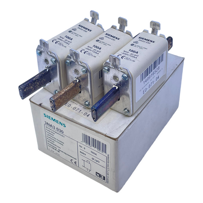 Siemens 3NA3030 NH fuse set 100A 500V 120kA Pack of 3