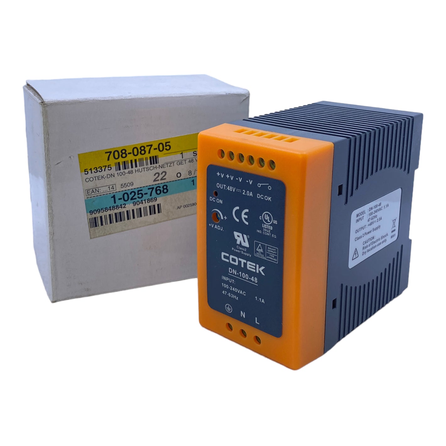 COTEK DN-100-48 DIN rail power supply 100-240V AC 1.1A 47-63Hz 48V DC 2.0A 