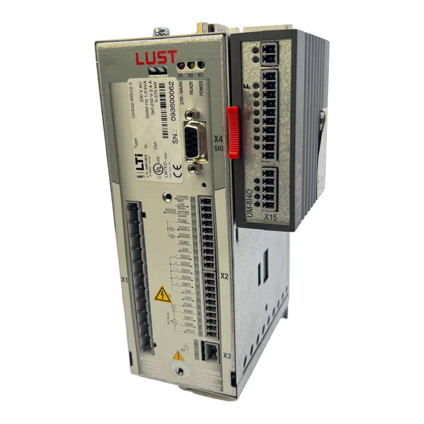 Lust LTi Drives CDB32.003C2.3 servo controller +LTi UM-8I40 In:230V AC Out:3x0-230V 