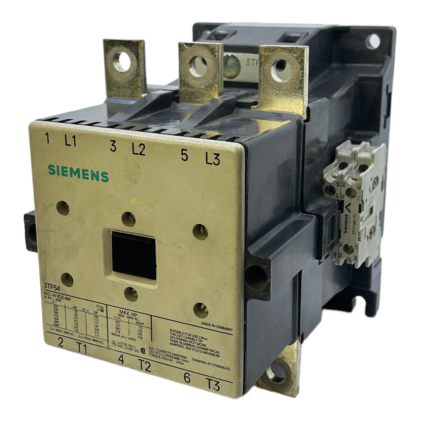 Siemens 3TF54 power contactor 260A 600V AC 380V AC 