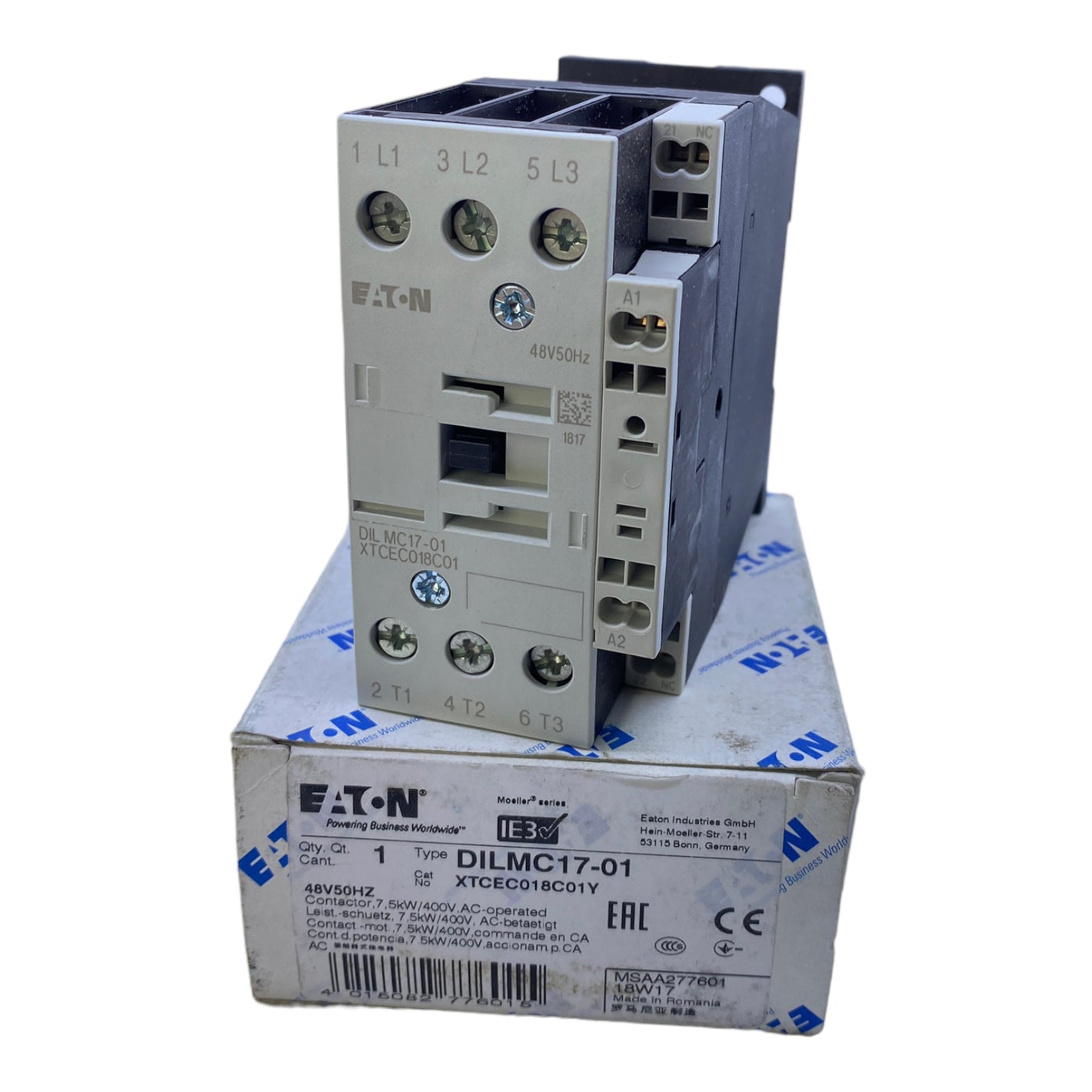 EATON DILMC17-01 power contactor 48V 50Hz 7.5kW 400V AC 
