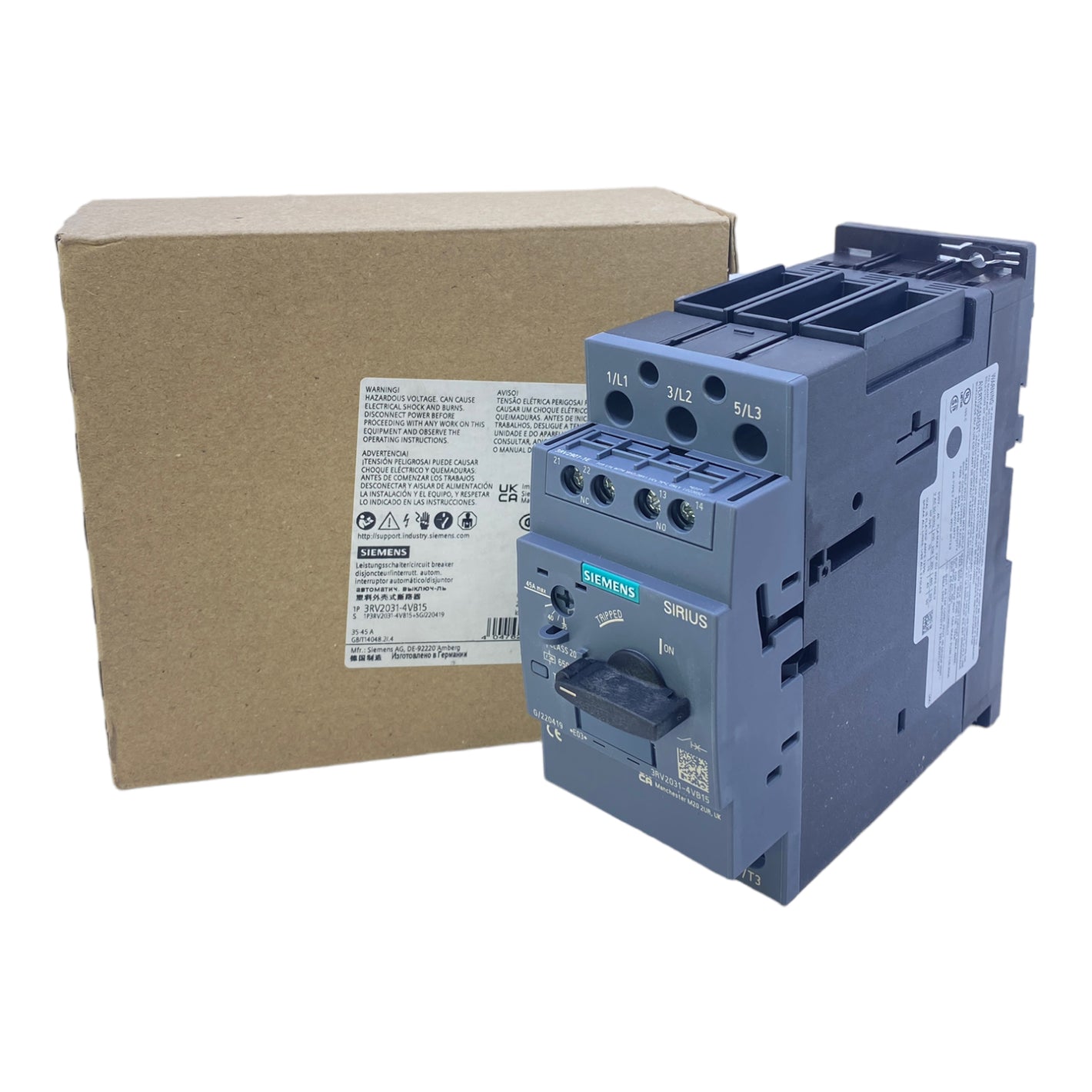 Siemens 3RV2031-4VB15 circuit breaker 35-45A 690V AC 3-pole 22/11 kW 