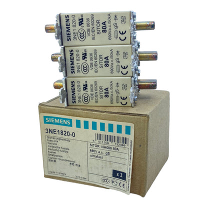 Siemens 3NE1820-0 fuse link 80A 690V 100kA PU:3 