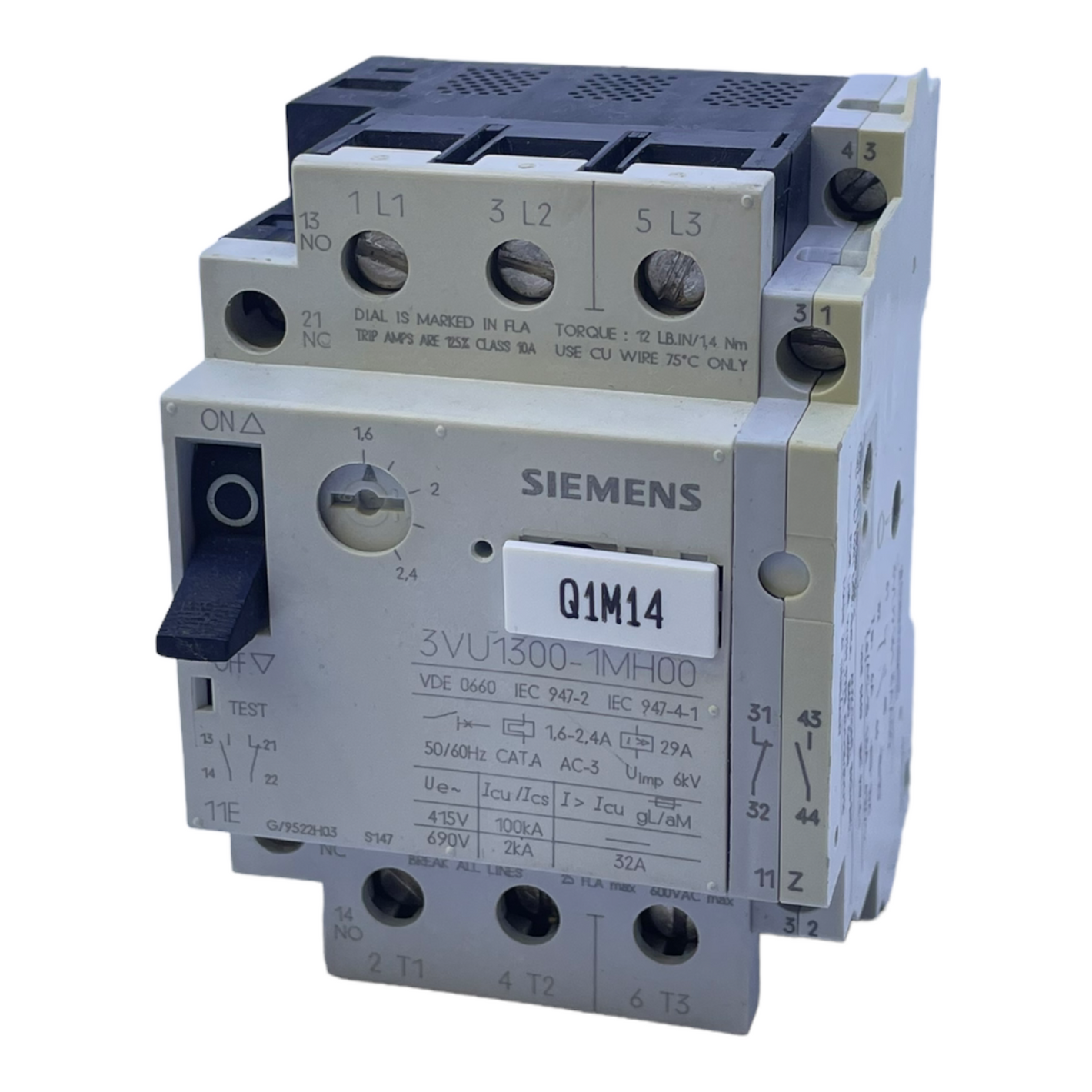 Siemens 3VU1300-1MH00 + 3VU9131-3AA00 circuit breaker 1.6-2.4A 50/60Hz 6kV 