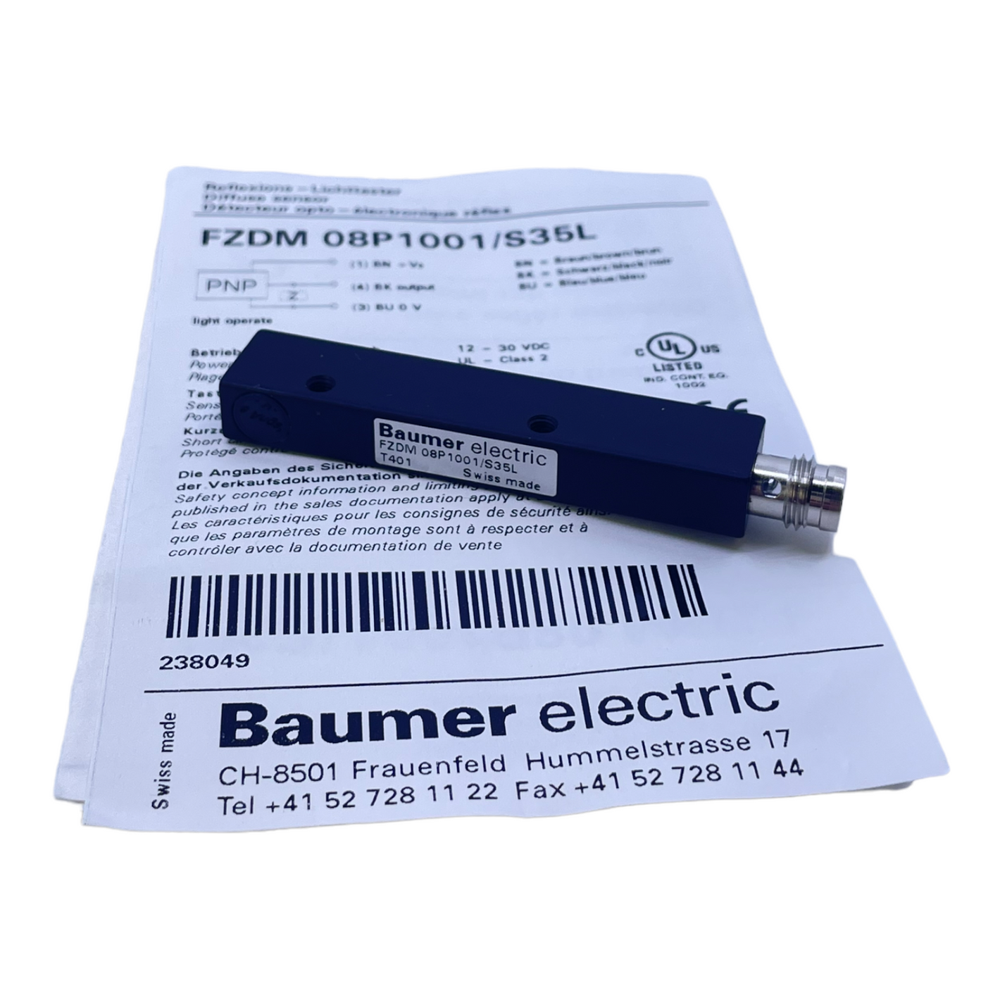 Baumer FZDM08P1001/S35L Reflexions-Lichttaster 10 … 30V DC 42mA Hellschaltung