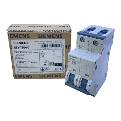 Siemens 5SY4204-7 miniature circuit breaker 400V 10kA 50-60Hz 4A 2-pole 