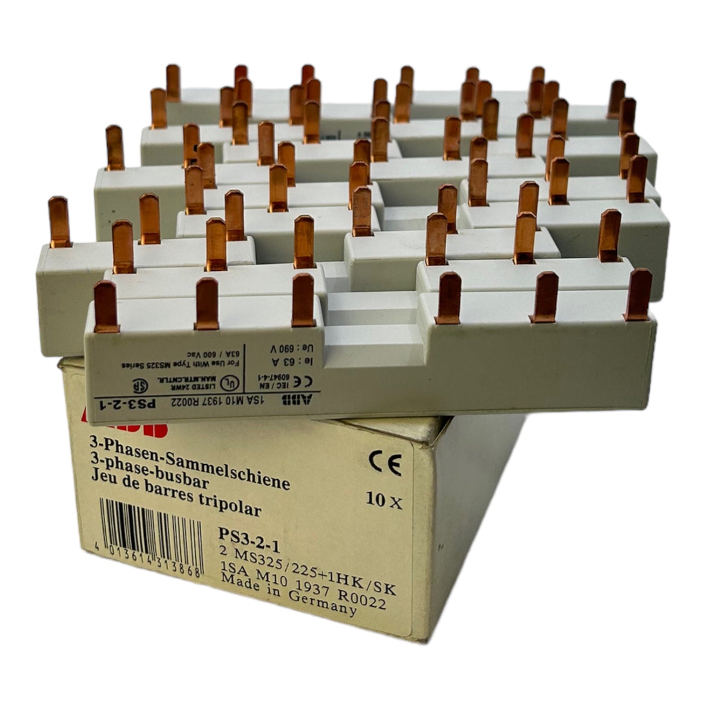 ABB PS3-2-1 busbar 3-phase 63A 690V 6-pole 3-phase IP20 PU: 10 pieces. 