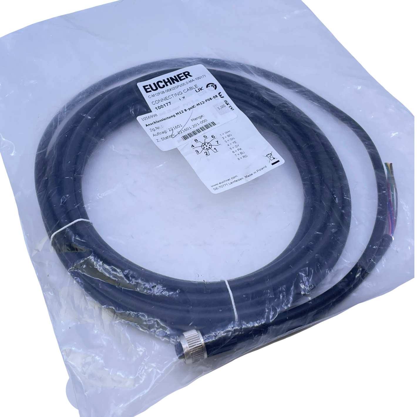 Euchner C-M12F08-08X025PV05,0-MA-100177 connecting cable with M12 connector 