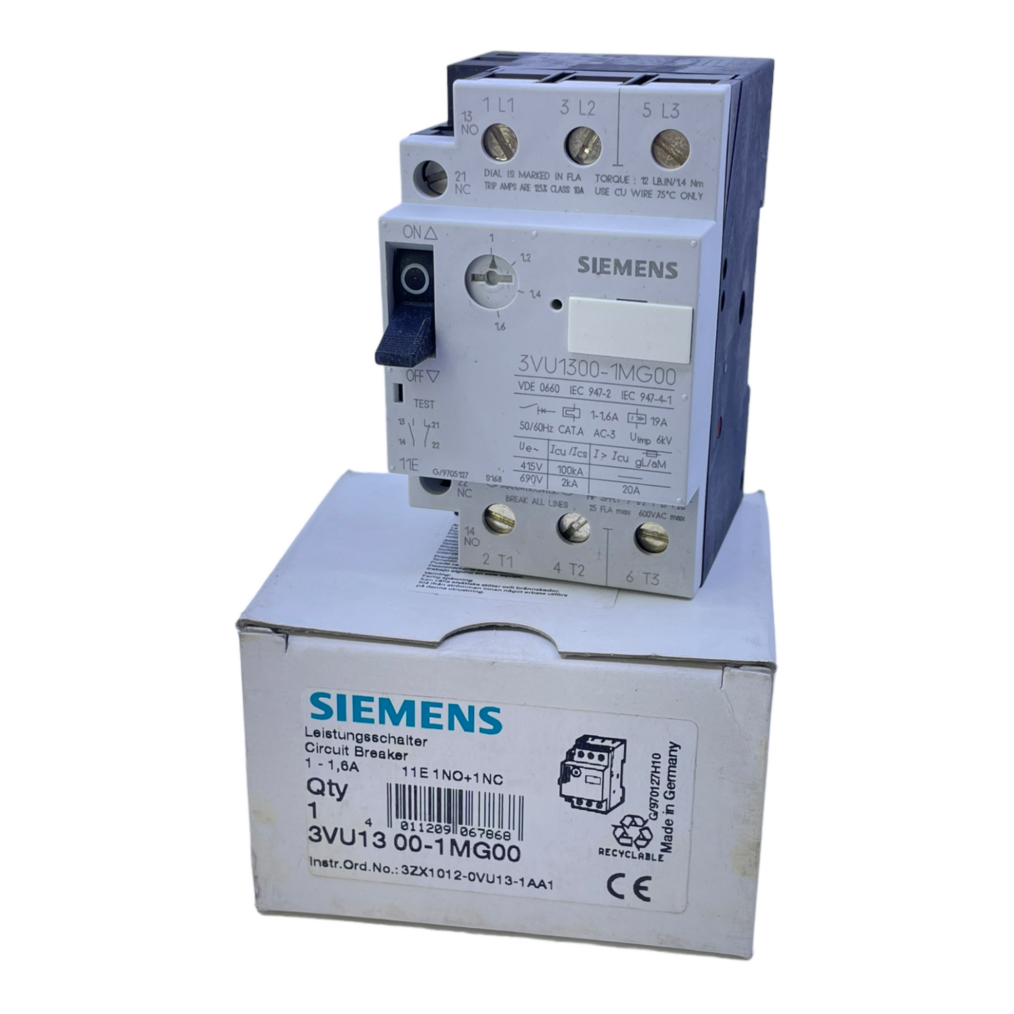 Siemens 3VU1300-1MG00 circuit breaker 50/60Hz 19A 6kV