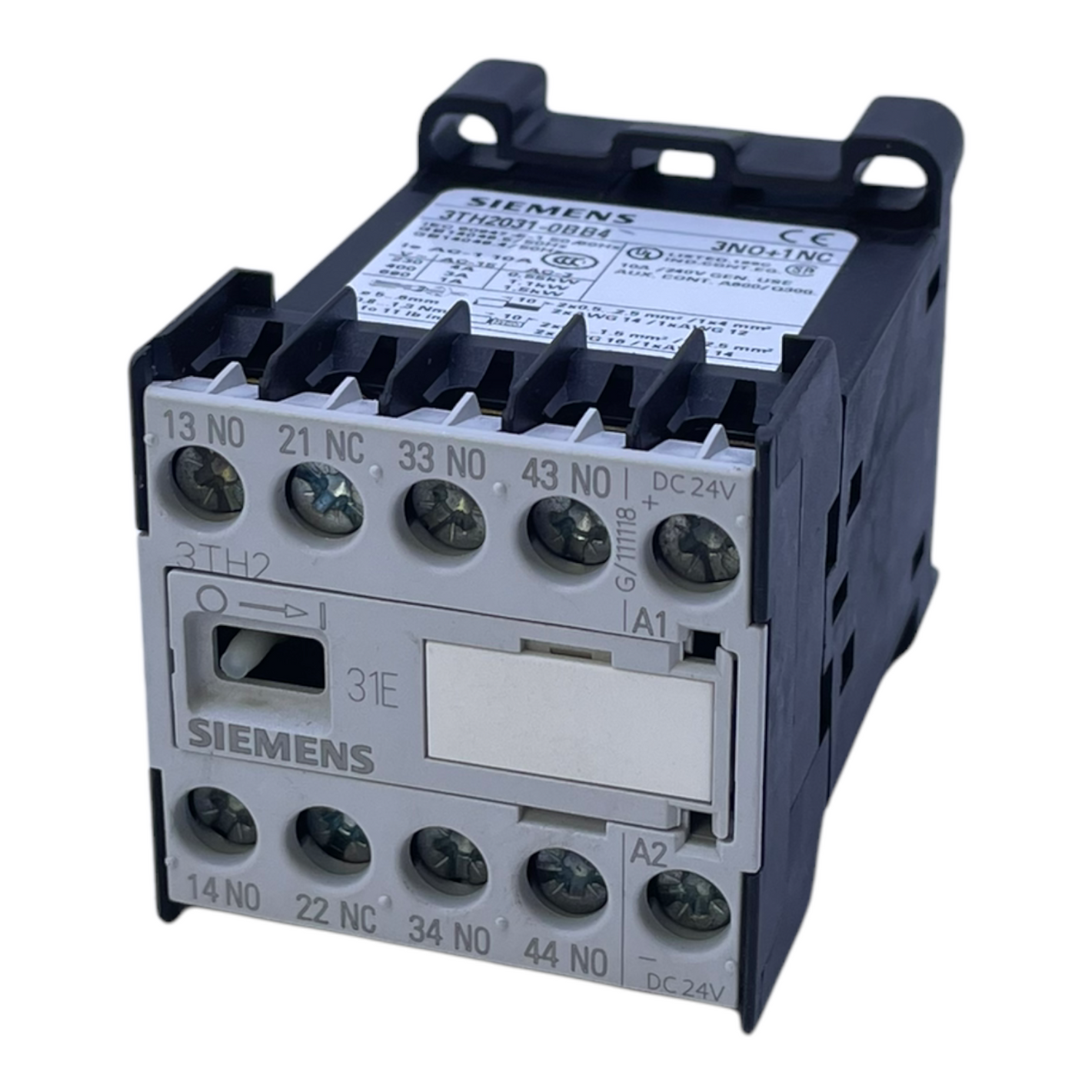 Siemens 3TH2031-0BB4 auxiliary contactor for industrial use 24V DC 50/60Hz