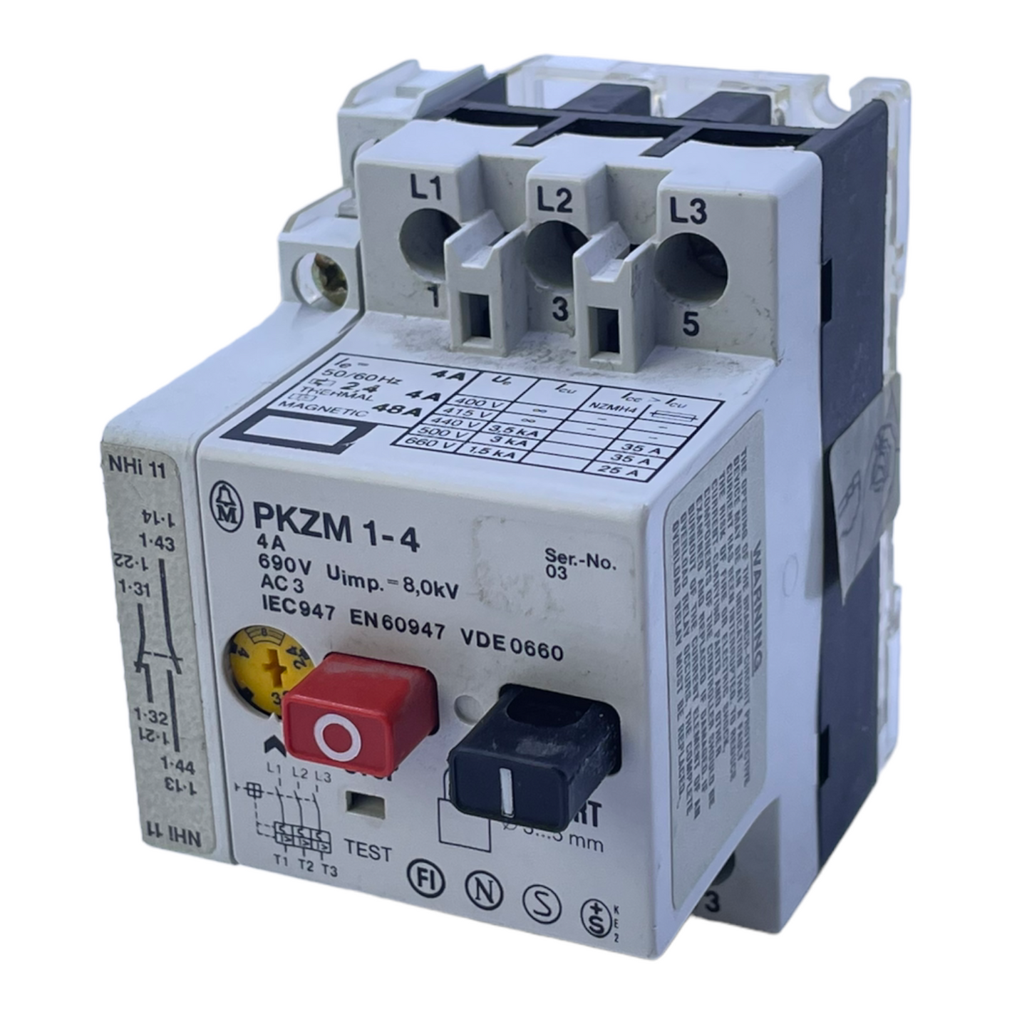 Klöckner-Moeller PKZM 1-4 motor protection switch 4A 8.0kV 50/60Hz