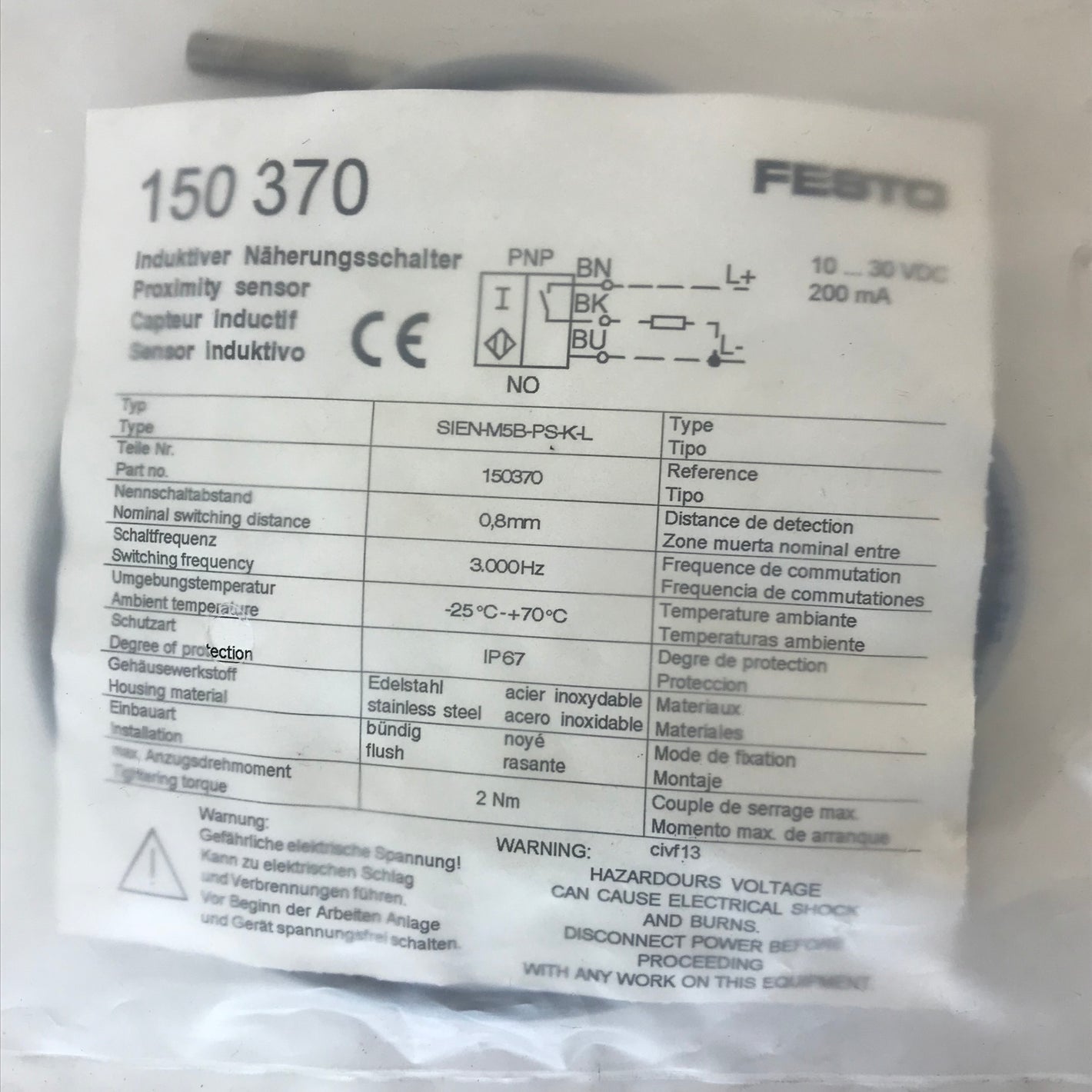 Festo SIEN-M5B-PS-KL 150370 proximity switch 