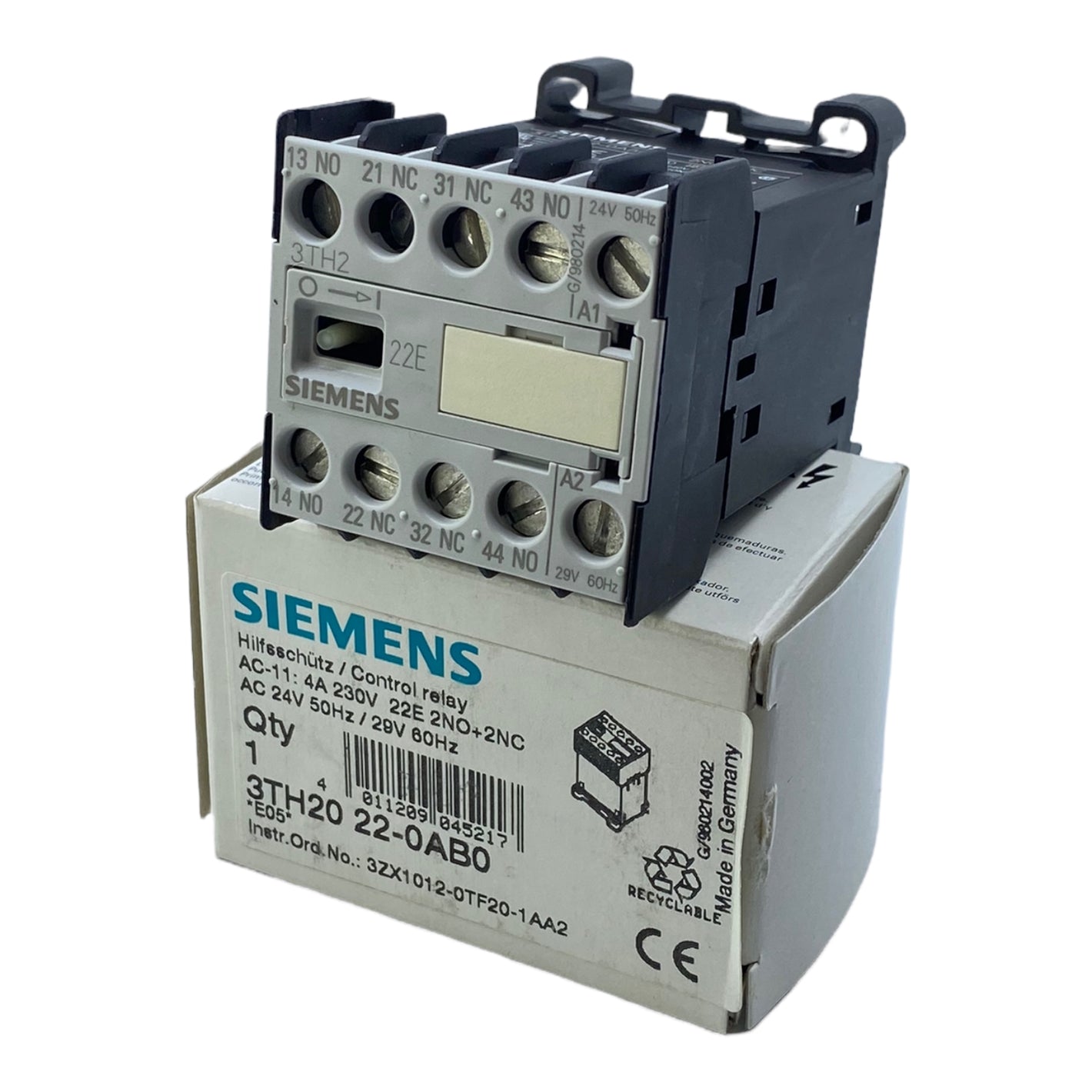 Siemens 3TH2022-0AB0 contactor relay, AC 24V 50Hz/AC 29V 60Hz 