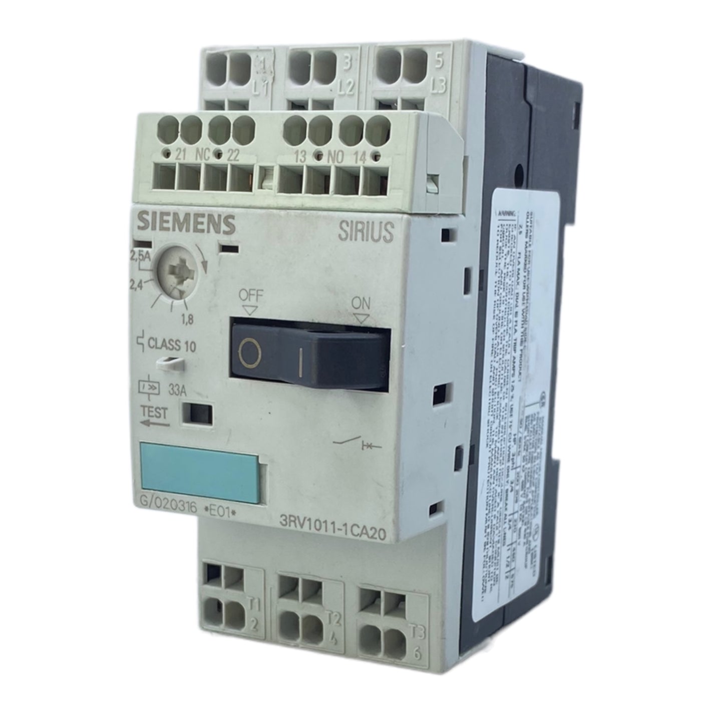 Siemens 3RV1011-1CA20 motor protection switch 2.5 A 3 inputs 400 V 3RV1 
