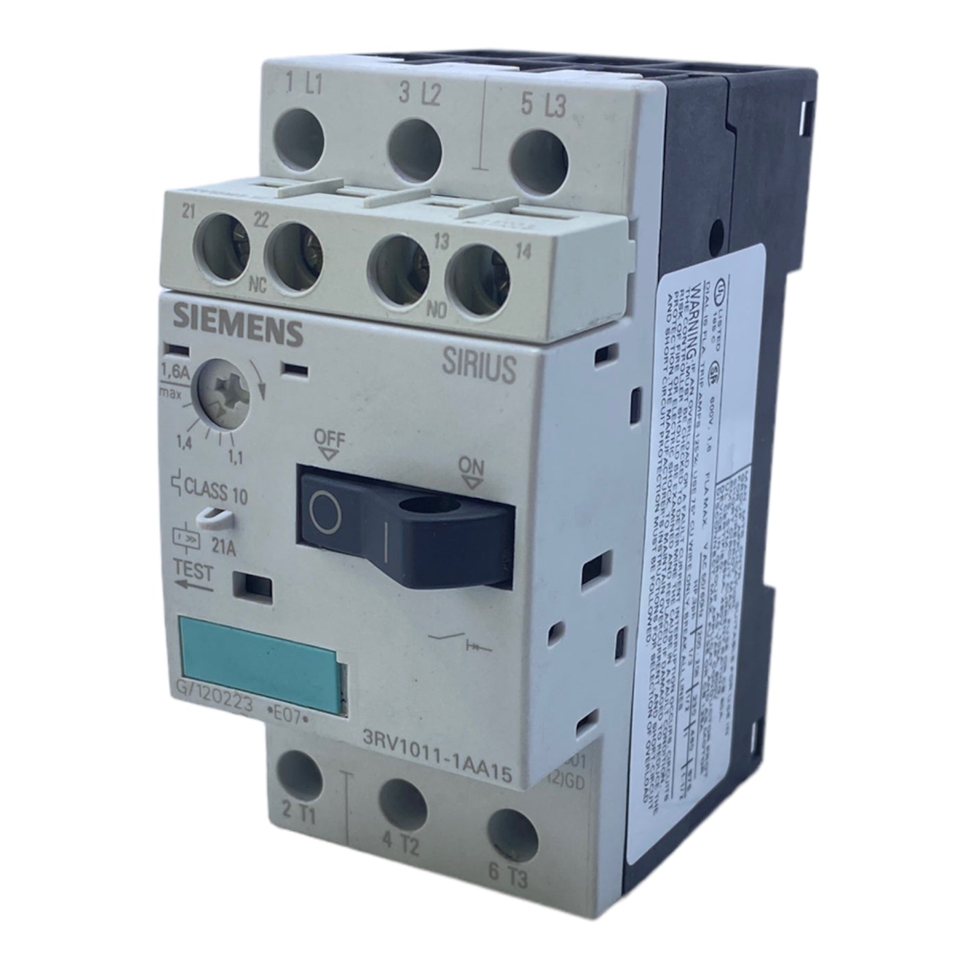 Siemens 3RV1011-1AA15 circuit breaker 3-pole 690V AC 1.1...1.6 A 