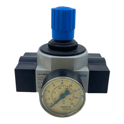 Festo LR-D-MAXI pressure control valve 159627 with pressure gauge 0.5 to 12 bar 