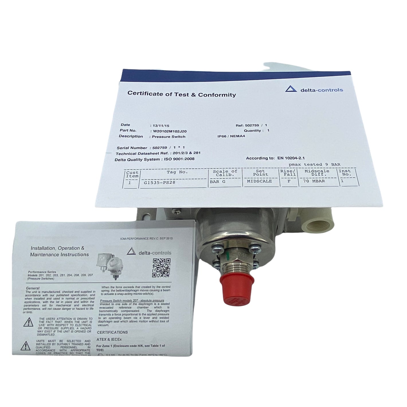 Delta Controls W20102M102J20 pressure difference switch pmax 9 bar IP66 