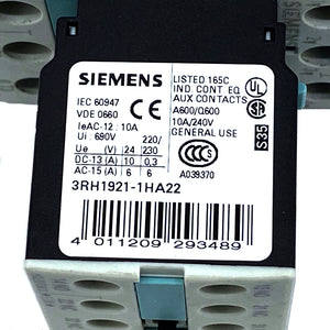 Siemens 3RT1026-1BB40 power contactor + Siemens 3RH1921-1HA22 switch block 