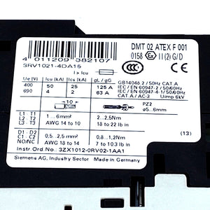 Siemens 3RV1021-4DA15 circuit breaker 20...25 A 1NO+1NC 