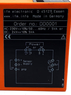 Ifm DD0001 D100/230VAC evaluation unit for speed monitoring 