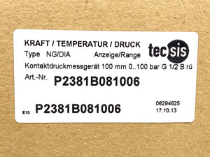 TECSIS P2381B081006 contact gauge/pressure gauge 100 mm 0.. 100 bar G 1/2 